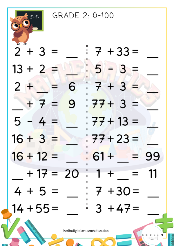 10 Seiten Mathematik Übungsblätter zum Ausdrucken - 2. Klasse Zahlen von 0-100